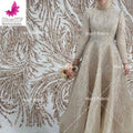 HY1727 New Turkish Lace Super Shiny Beaded Crystal Sequins Elegant Wedding Dress Lace Fabric Rose Gold Fabric Factory Price