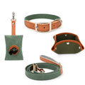 New Genuine Leather Dog Collar Leads Poop Bag Holder Bowl Sets Pet Leash Travel Set Dog Bowls