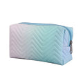 Women's Gradient Color PU Leather Quilting Travel Portable for Toiletry Cosmetics Storage Bag Zipper Closure Striped Logo Design