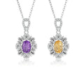 YBO Luxury 925 Sterling Silver Geometric Heart Oval Pendant Necklace Trendy Natural Amethyst Citrine Cubic Zirconia Weddings