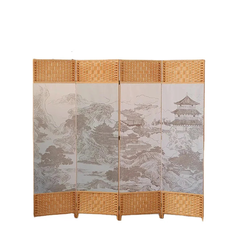Folding Screen Room Divider Chinese Style Wooden Screen-Wood Pattern Room Divider