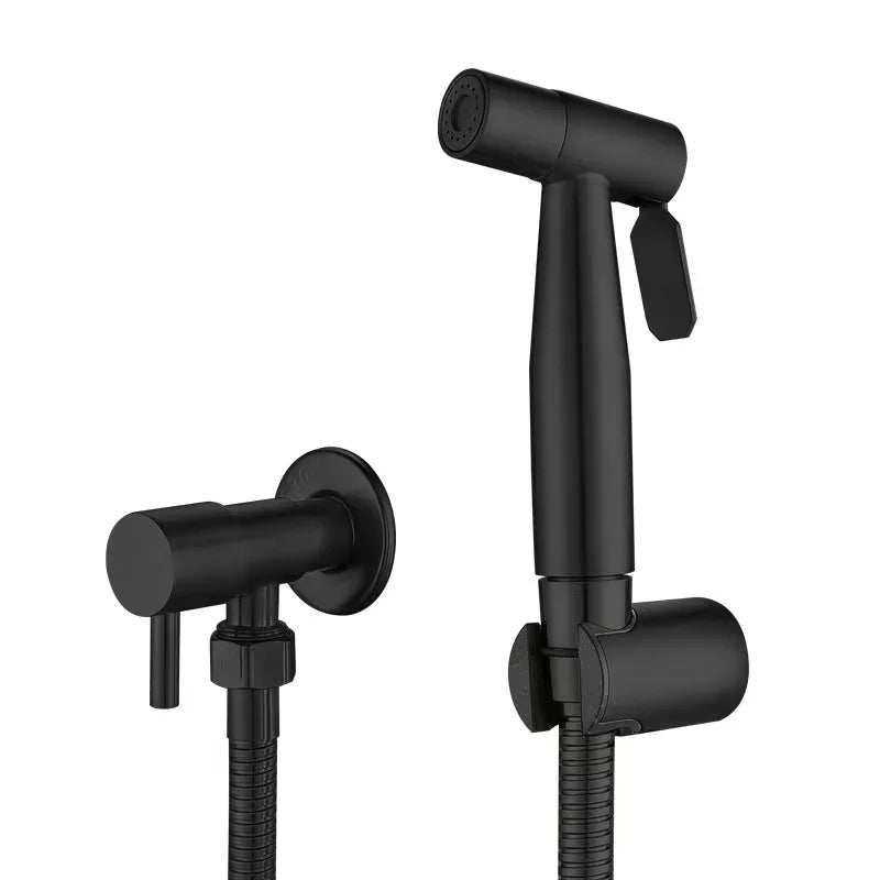 Shattaf Modern Matte Black Stainless Steel Wall-Mounted Bidet Spray Faucet Set Horizontal Spray Self-Cleaning Nozzle Bathroom 1