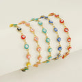 Fashion Round Enamel Turkish Evil Eye Bracelets Gold Plated Stainless Steel Chain Bracelet Necklace for Women