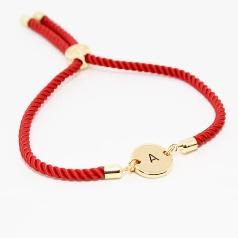 Personalized Stainless Steel Jewelry Gold Slider Disc Engraved Letter Initial Nylon Cord Bracelet with Letter Adjustable Women