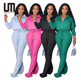 Liu Ming Clearance Sales Autumn Streetwear New Fashion Casual Women Zipper Tops and Drawstring Pants Suit