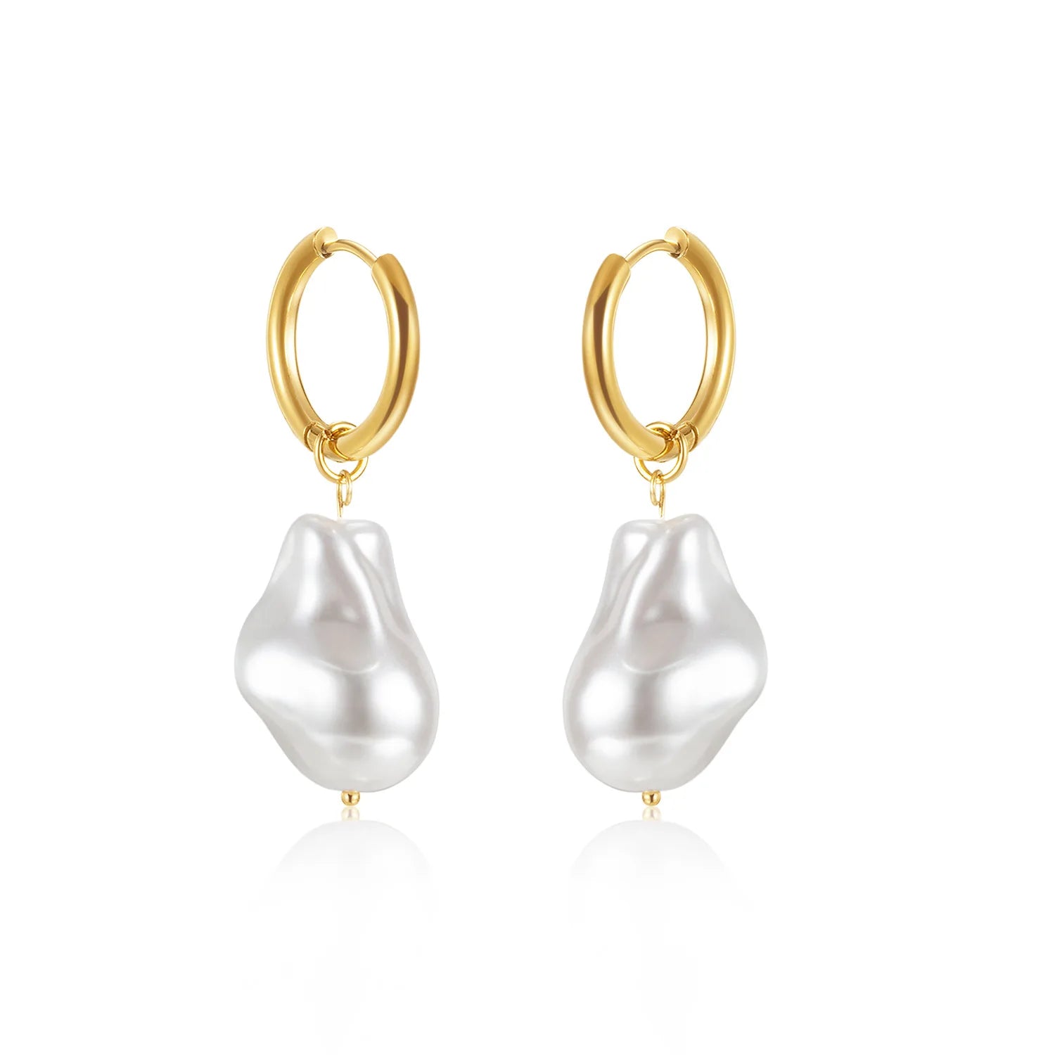 2022 New Arrived Chunky 18K Gold Plated Baroque Pearl Huggie Earring Stainless Steel Hoop Earrings Cute Fashion Jewelry