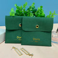 JUNE Green Personalized Hot Stamping Logo Microfiber Jewelry Pouch Bag Gift Packaging Pouch Bag with Gold Button and Insert Pad
