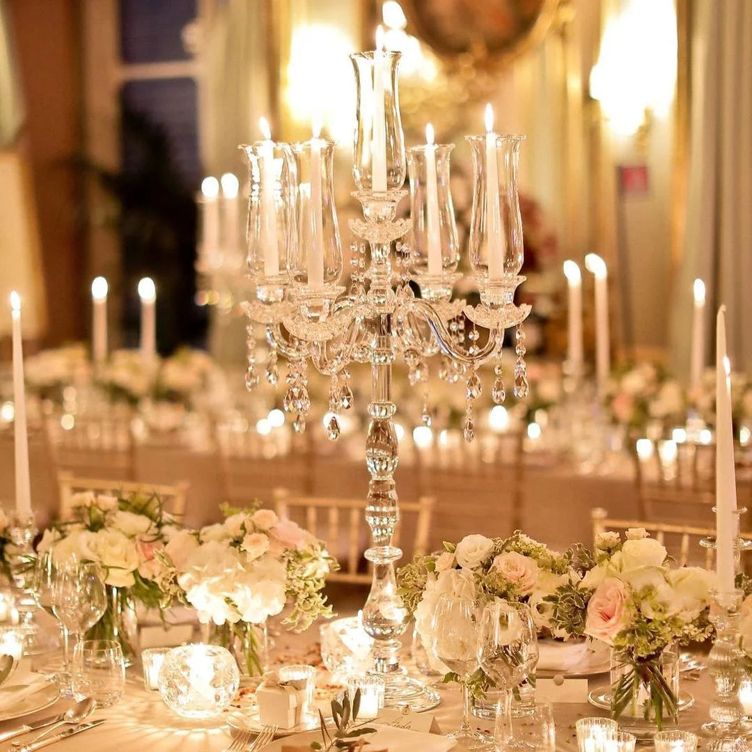 Hot Sale 39inch High Glass Candelabra 5 Candle Wedding Decorations