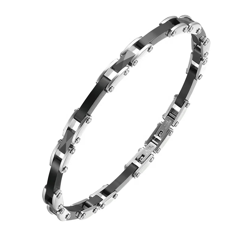 Customized Zircon Fashionable Trendy Black Ceramic Bracelet Stainless Steel Jewelry Bracelet Chain for Men Hand Bangle