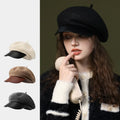 Autumn and Winter Beret for Women New Wool Large Head Size British Retro Slimming Face Painter Hat Warm Hat