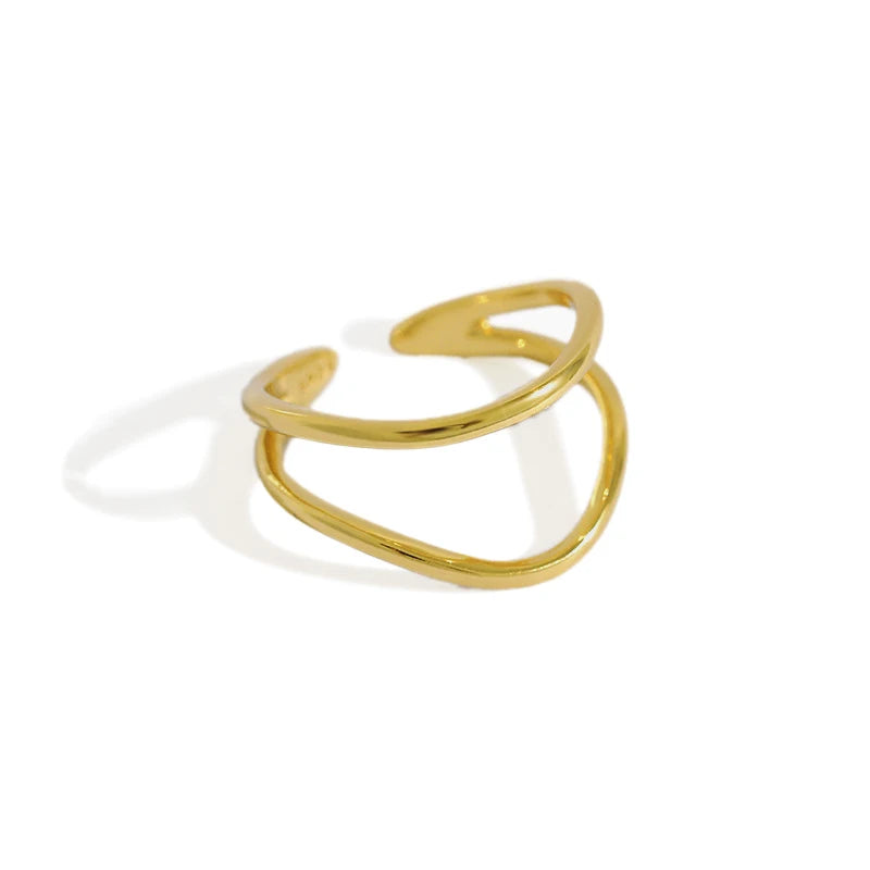 925 Sterling Silver Ring INY Minimalist Double-Layer Line Smooth Female Ring Personality Opening Wild Ring