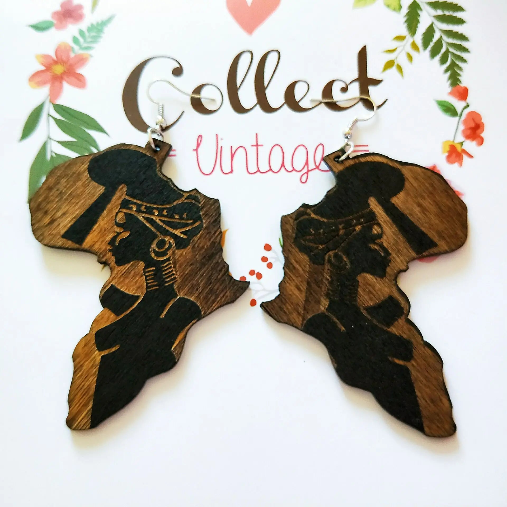 RisingMoon New Arrival Ethnic Jewelry Black African Map Earrings Round Afro Woman Queen Painted Wood Earrings