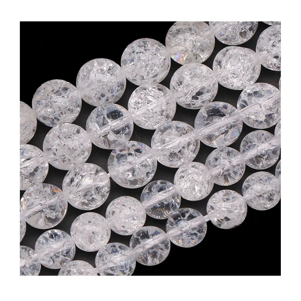 Natural Clear Quartz Stone Bulk Loose Strand Round Cracked White Clear Quartz Beads for Jewelry Making