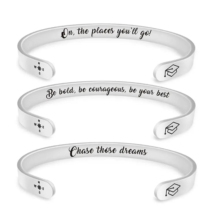 SC Personalized Stainless Steel Inspirational Bracelet Custom Compass Bachelor Hat 2022 Graduation Gift Bracelets Cuff Bangles