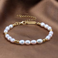 New S925 Sterling Silver 14K Gold Plated Baroque Natural Freshwater Pearl Adjustable Bead Bracelet for Women