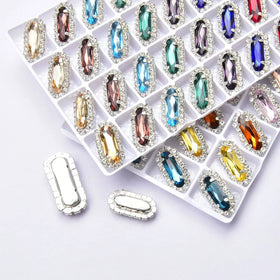 Long Oval Shape Glass Crystal with Silver Claw Setting Sew on Rhinestone for Wedding Clothing Button Shoes Bags Hair Accessories