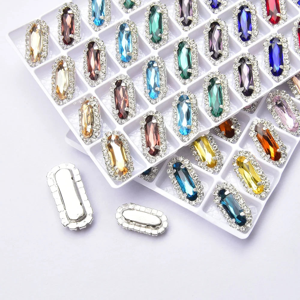 Long Oval Shape Glass Crystal with Silver Claw Setting Sew on Rhinestone for Wedding Clothing Button Shoes Bags Hair Accessories