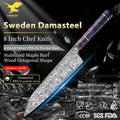 KEENHOPE Professional 8 Inch Damascus Chef Knife Sweden Damasteel Vinland RWL34 Powder Steel Stabilized Maple Burl Wood Handle