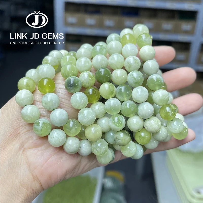 JD Fashion Summer Fresh Color 100%Natural Jade Gemstone Stretchy Bracelets 10mm Natural Light Green Jade Bracelet
