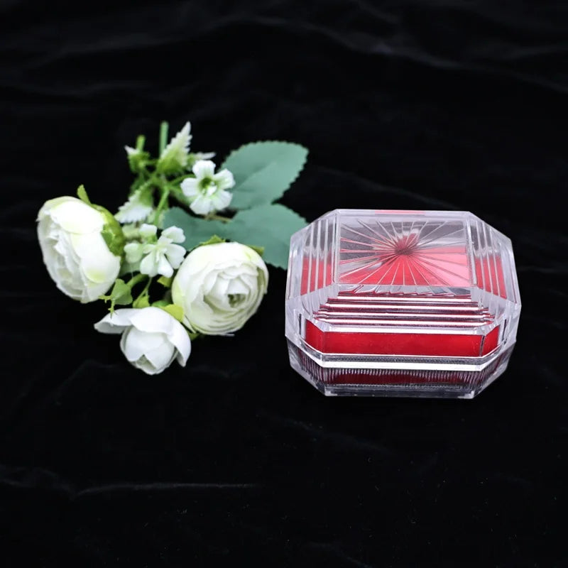 Factory Supply Jewelry Box Transparent Acrylic Double Ring Gift Boxes Diamond Packing Jewelry Box