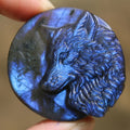 Wholesale Price Natural Blue Gold Pink Mixed Flash Labradorite Gemstone Crystal Wolf Head Carving for Pendant