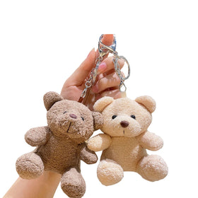 Cute Bear Plush Toys Stuffed Bear Toys Bag Car Key Pendant Kid Girls Toy Birthday Gifts Mini Animal Plush Doll Keychain Key Ring