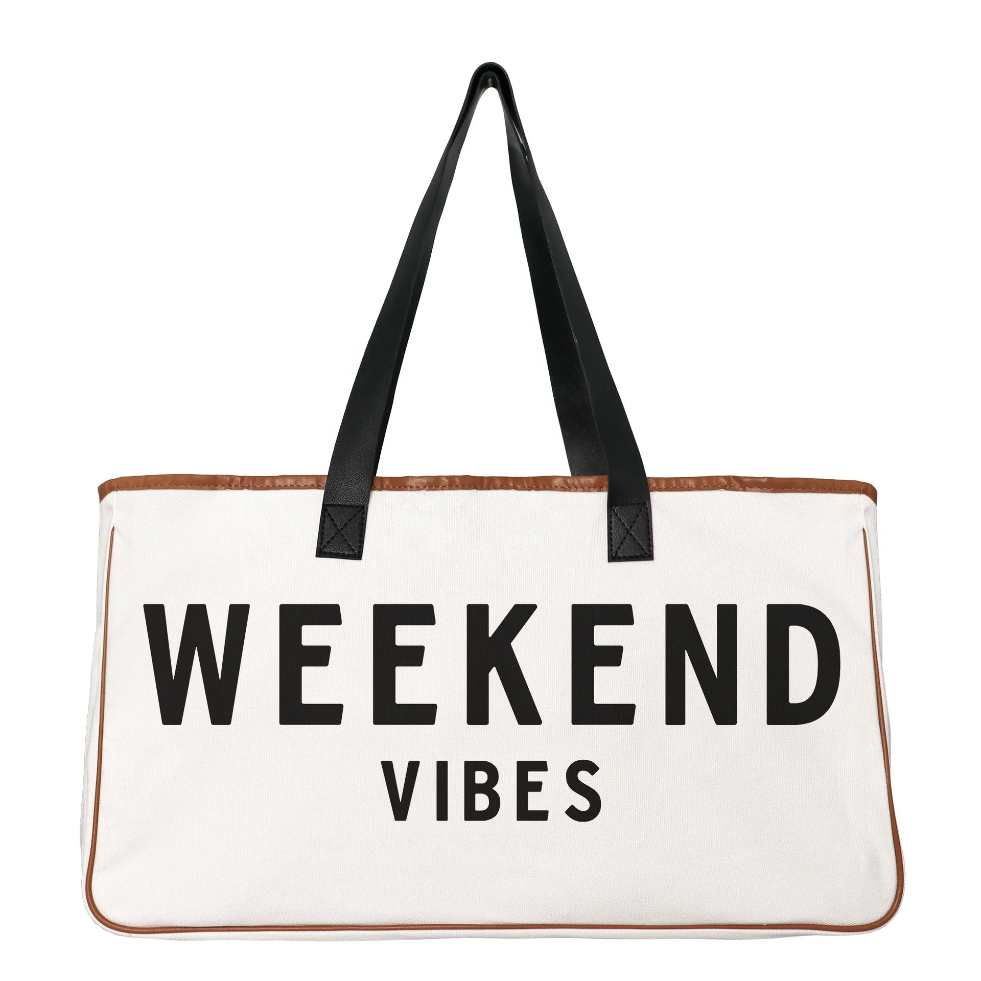 New Arrival Fashionable Large Capacity Cotton Canvas Tote Beach Bag Weekend Printing Design Two Handles for College Students