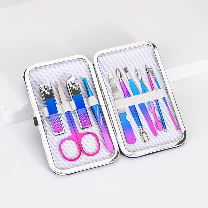 7/10/12/15 Piece in 1 Rainbow Color Stainless Manicure Pedicure Set Nail Case for Men Women