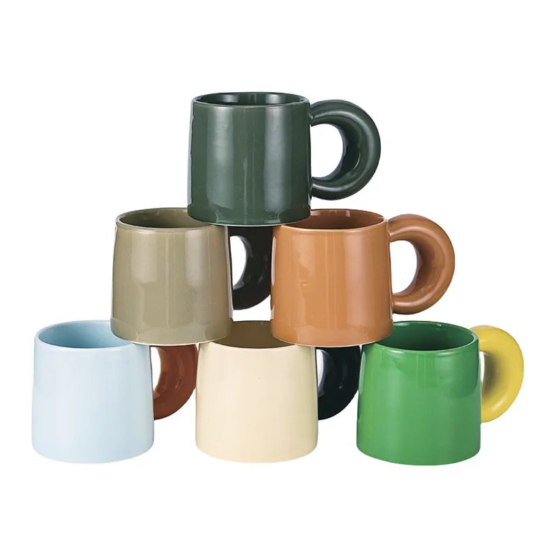 Customized Creative Nordic Style Cute Multi Color Matching Coffee Cup Ceramic Fat Handle Mug