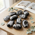 Natural Black White Banded Agate Palm Stone Polished Crystal Worry Stone for Healing Meditation Home Decoration