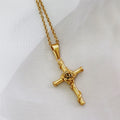 18k Gold Plated Religious Rose Cross Necklace Christian Mens Stainless Steel Jesus Necklaces Cross Crucifix Chain Pendant