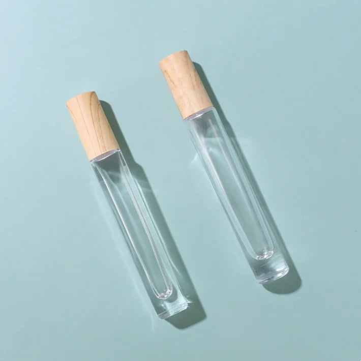 Thick Bottom Oil Roller Cosmetic Packaging 10ml Wood Grain Cover Empty Perfume Roll on Glass Bottle