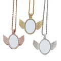 Hip Hop Jewelry Oval Angel Wing Necklace Stainless Steel Sublimation Necklace Blank