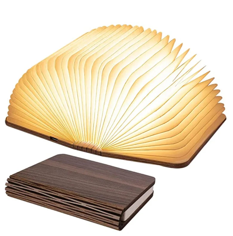 Novelty Gift Wooden Book Light Folding Book Lamp Folding Night Light USB Rechargeable Wooden Table Lamp for Home Office Decor