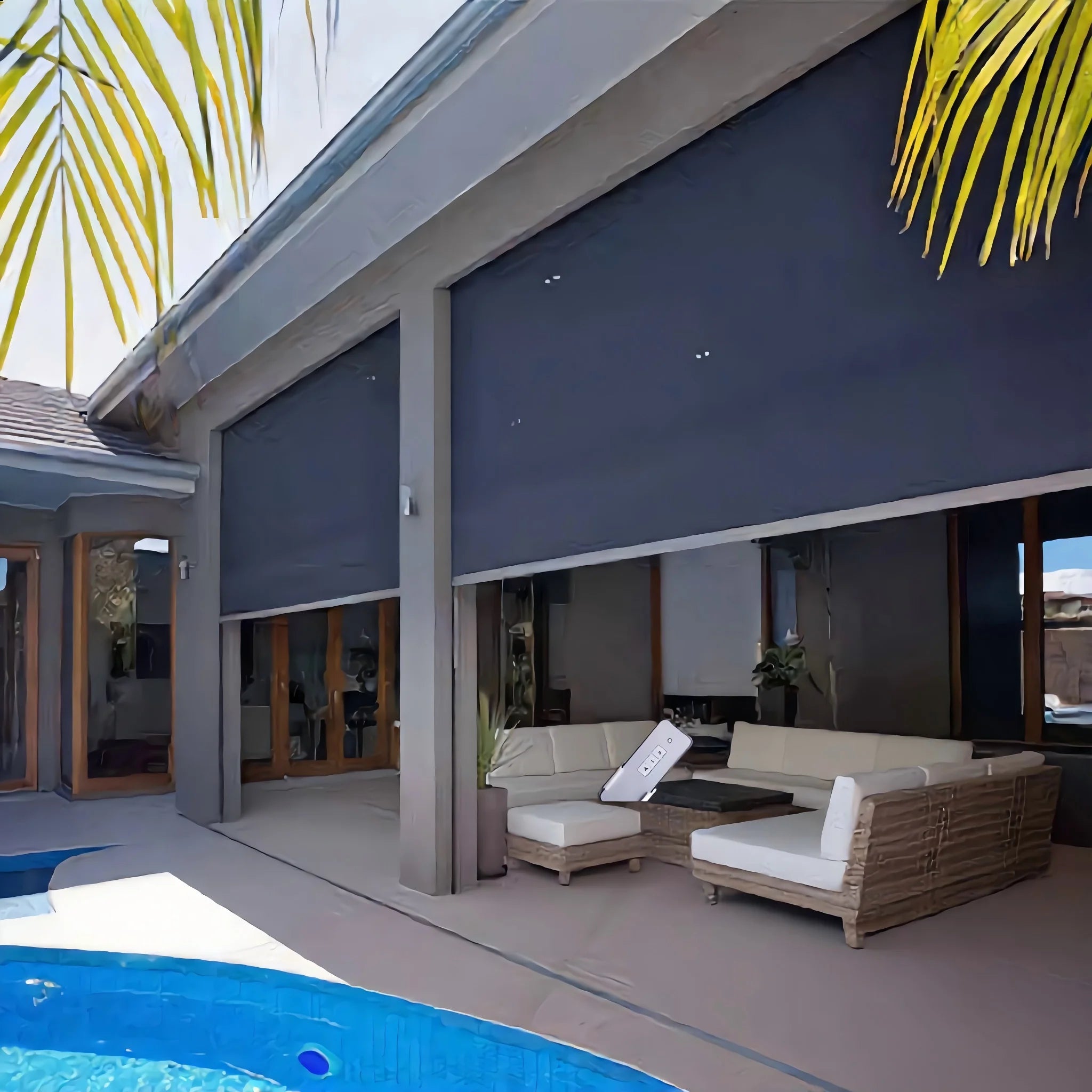 Windproof Outdoor Roller Blinds: Motorized Ziptrack Rail System for Patios Factory Direct Sale
