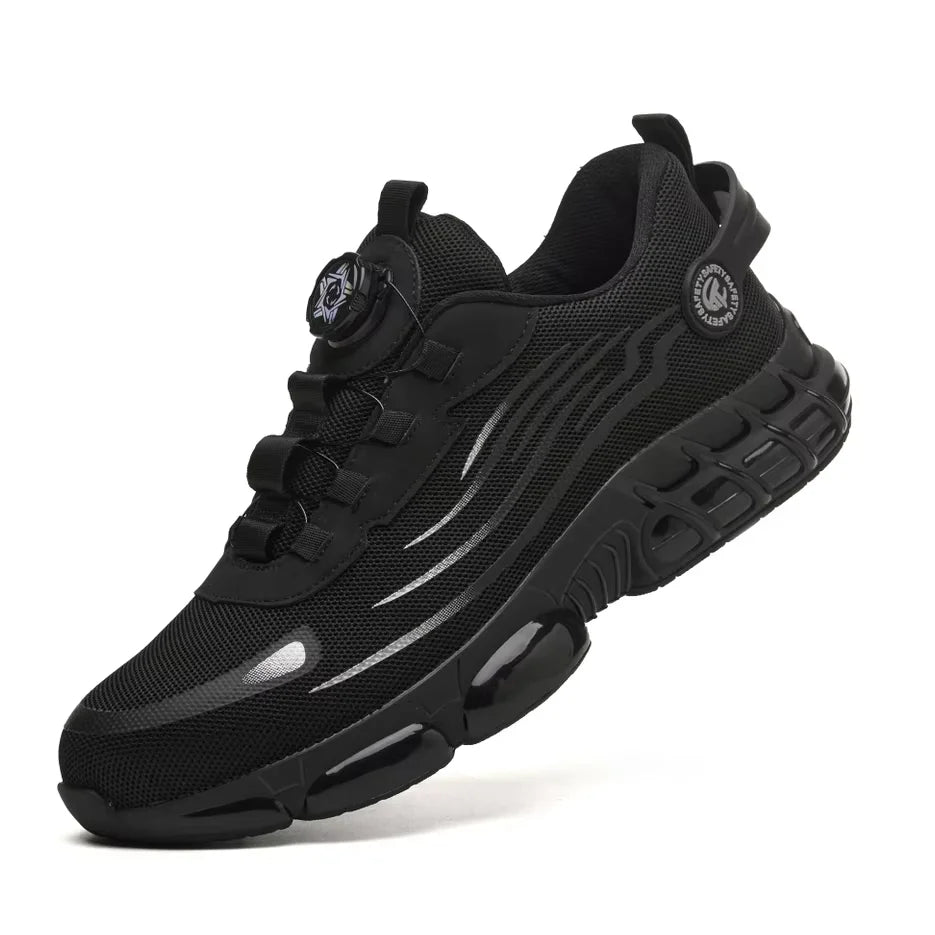 Automatic Button Flying Knit Upper Composite Steel Toe Covers Sneaker Non-Slip Anti-Smashing Anti-Puncture Men Work Safety Shoes