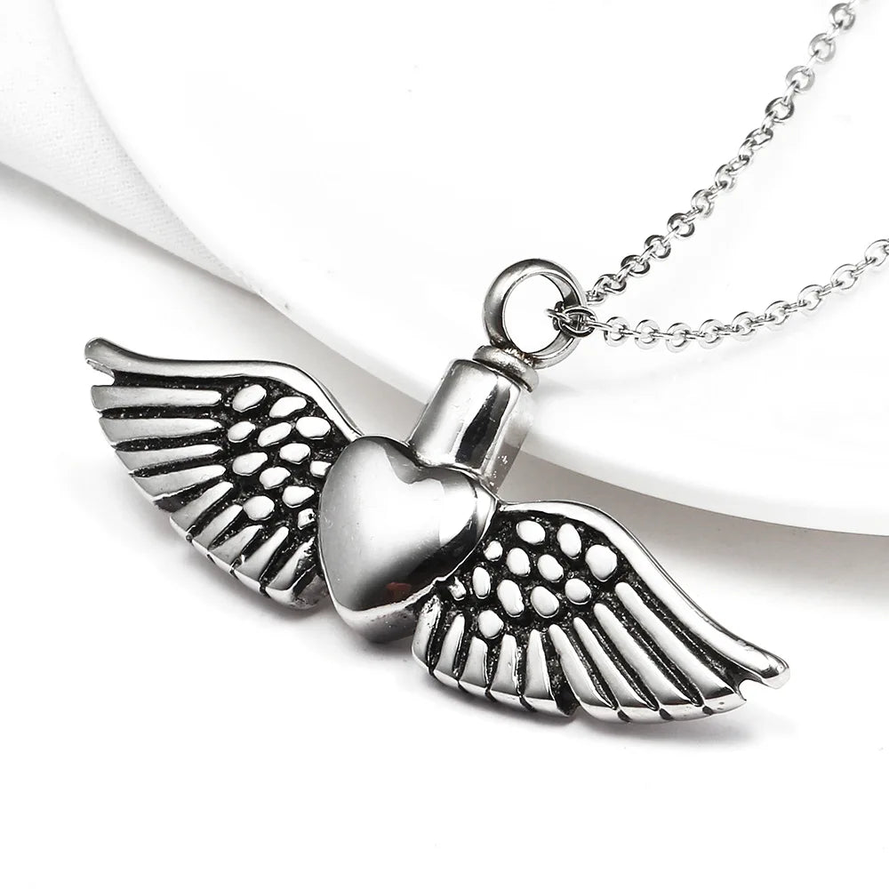 Wholesale 316L Stainless Steel Ash Urn Pendant Fine Pendants & Charms with Keepsake Wing Design Cremation Angel Necklace Jewelry
