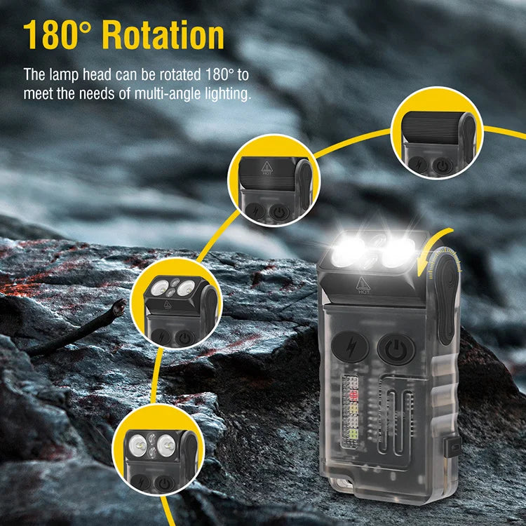 For V20 Small Powerful Flashlight 180 Degree Head Swivels Rechargeable Waterproof Magnetic Beeping Clip Torch 1000 Lumens