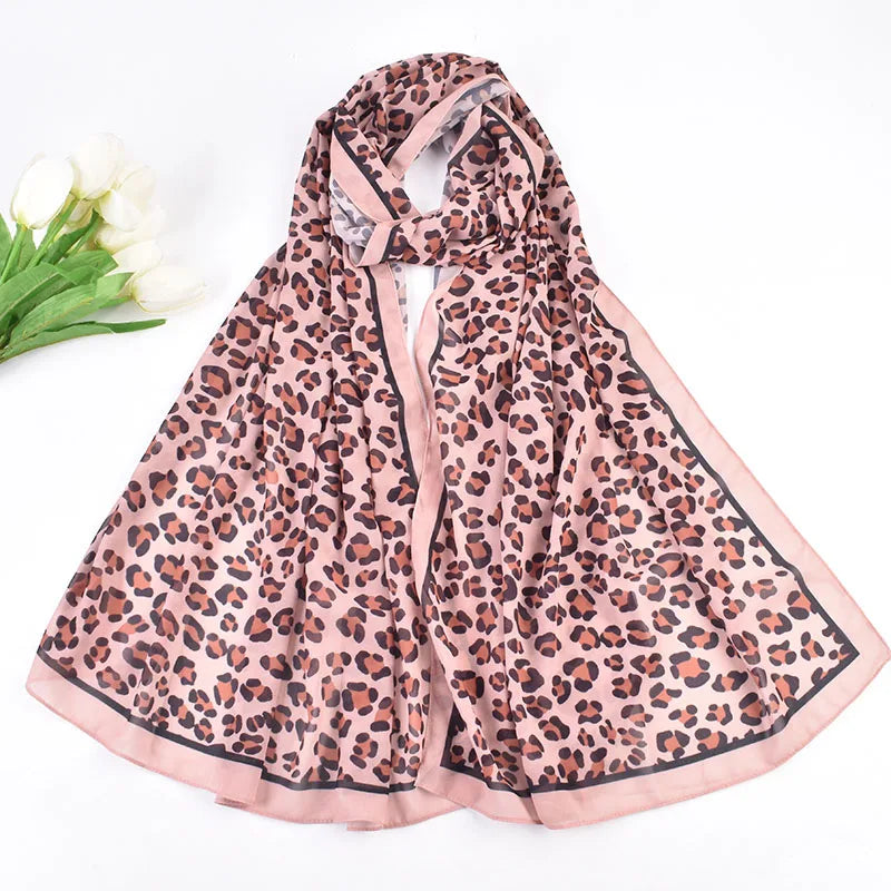 New Product Soft and Breathable Pearl Chiffon Leopard Printed 70*180cm Long  Scarf Wholesale for Women's Shawl
