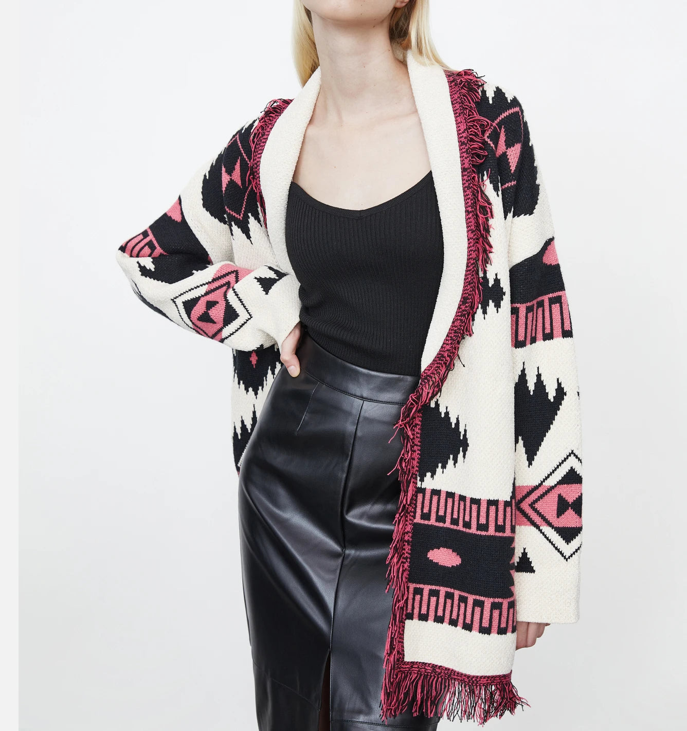 Woolen Aztec Design Tassel Shawl Collar Wrap Sweater Coat Vintage Computer Knit Cardigan Kimono Winter Sweater Coat With Tassel