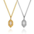 Custom 18K Gold Plated Stainless Steel Necklace for Women Minimalist Design with Rhombic Horse Eye Zircon Trendy Style Gift
