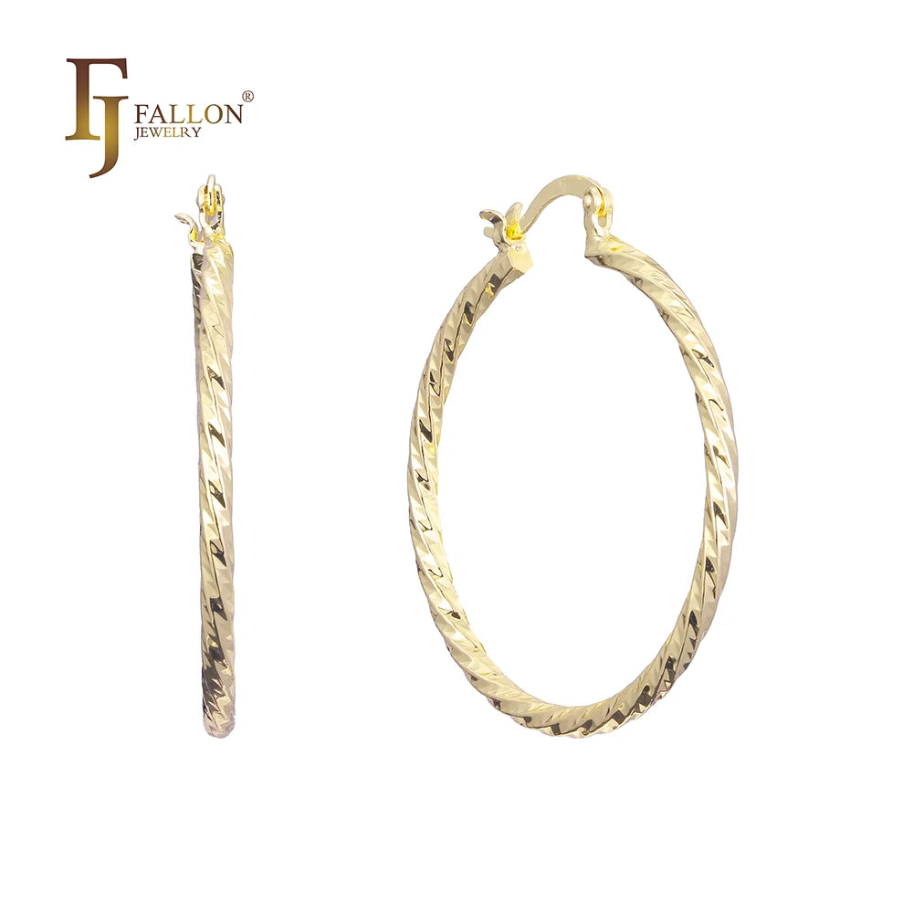FJ Fallon Fashion Jewelry 14K Gold Hoop Earrings Plated in 14K Gold Brass Based