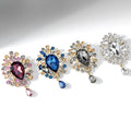 Europe America Vintage Alloy Wedding Bride Big Crystal Drop Colorful Flower Rhinestone Brooch Accessories for Woman