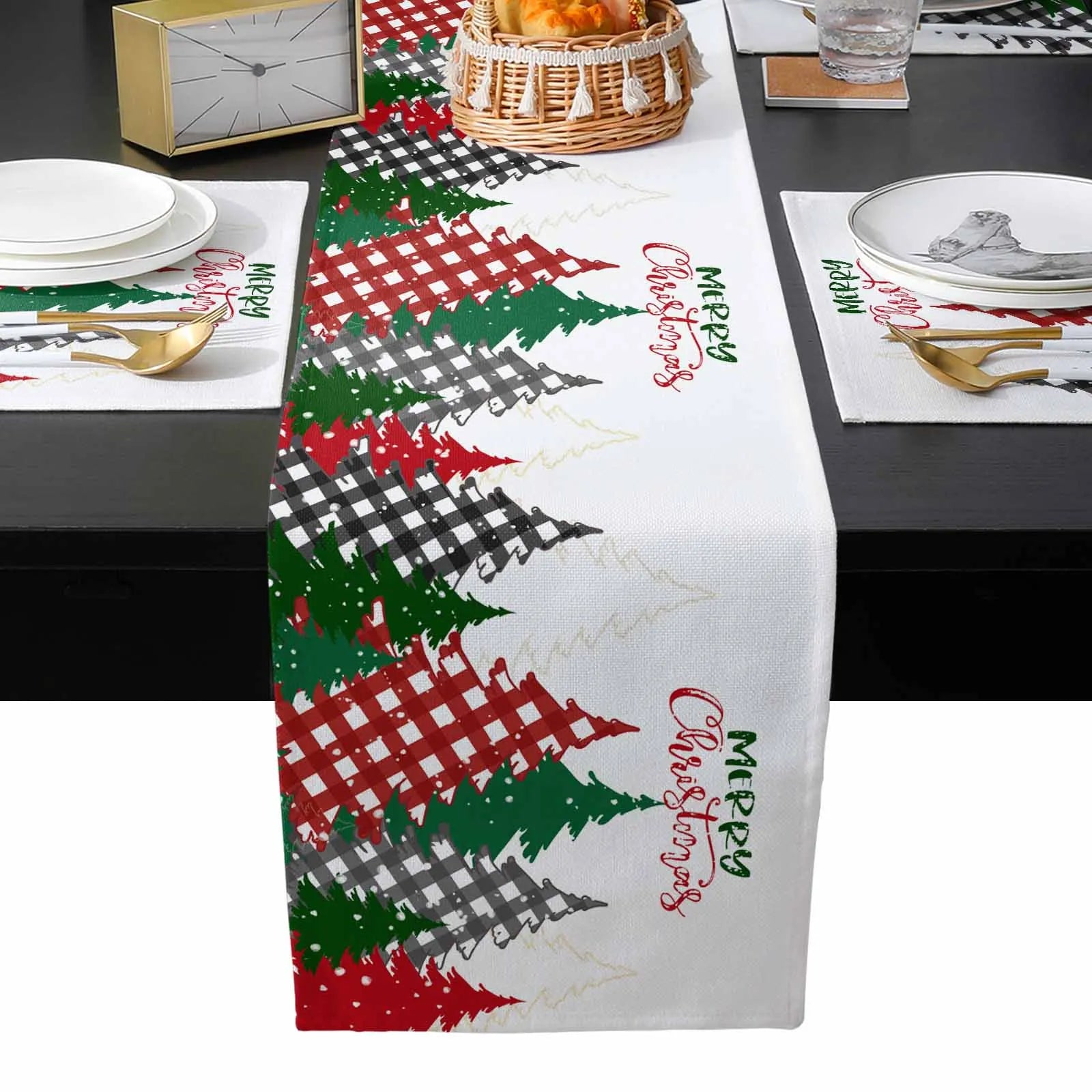 2025 New Year Christmas Tree Design Kitchen Decor Table Runner Waterproof Custom Printed Table Runner