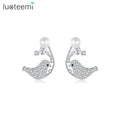 LUOTEEMI Wholesale Korean Fashion Women Accessories Sparkling CZ Diamond Vivid Cute Small Bird Stud Earrings