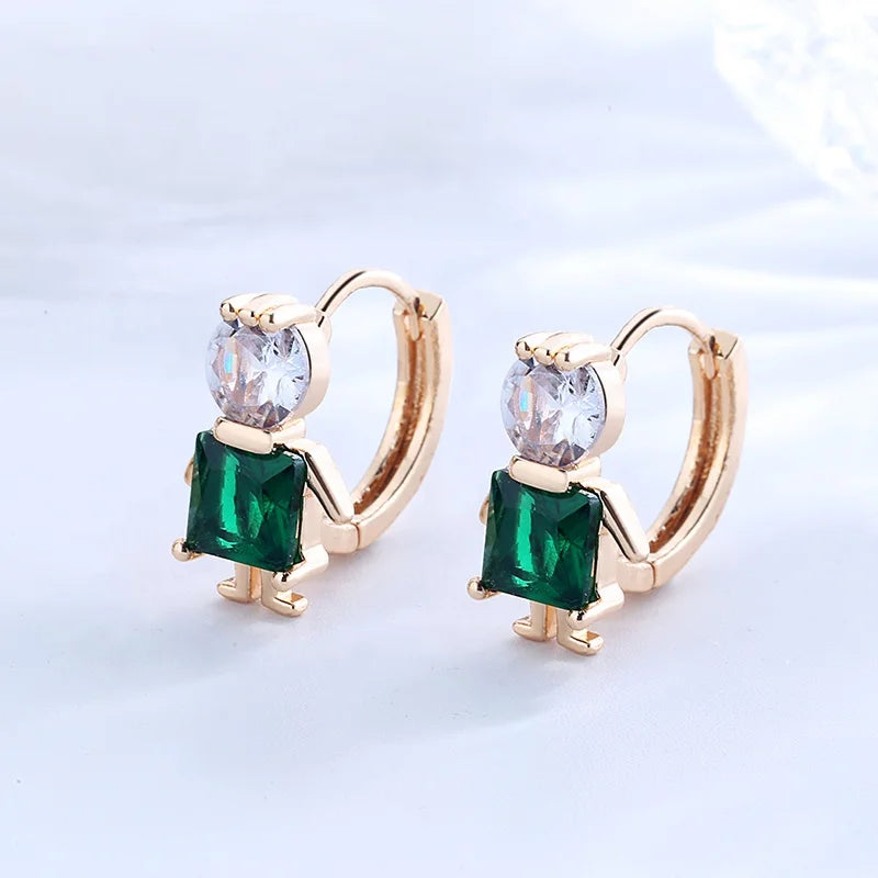Fine Jewelry American Stone Huggies Women Ear Lovely Special Design Little Man Cubic Zirconia 18K Gold Plated Earrings