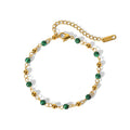 New Fashion Charm Stainless Steel Jewelry Natural Stone Round Beads Chain Bracelet
