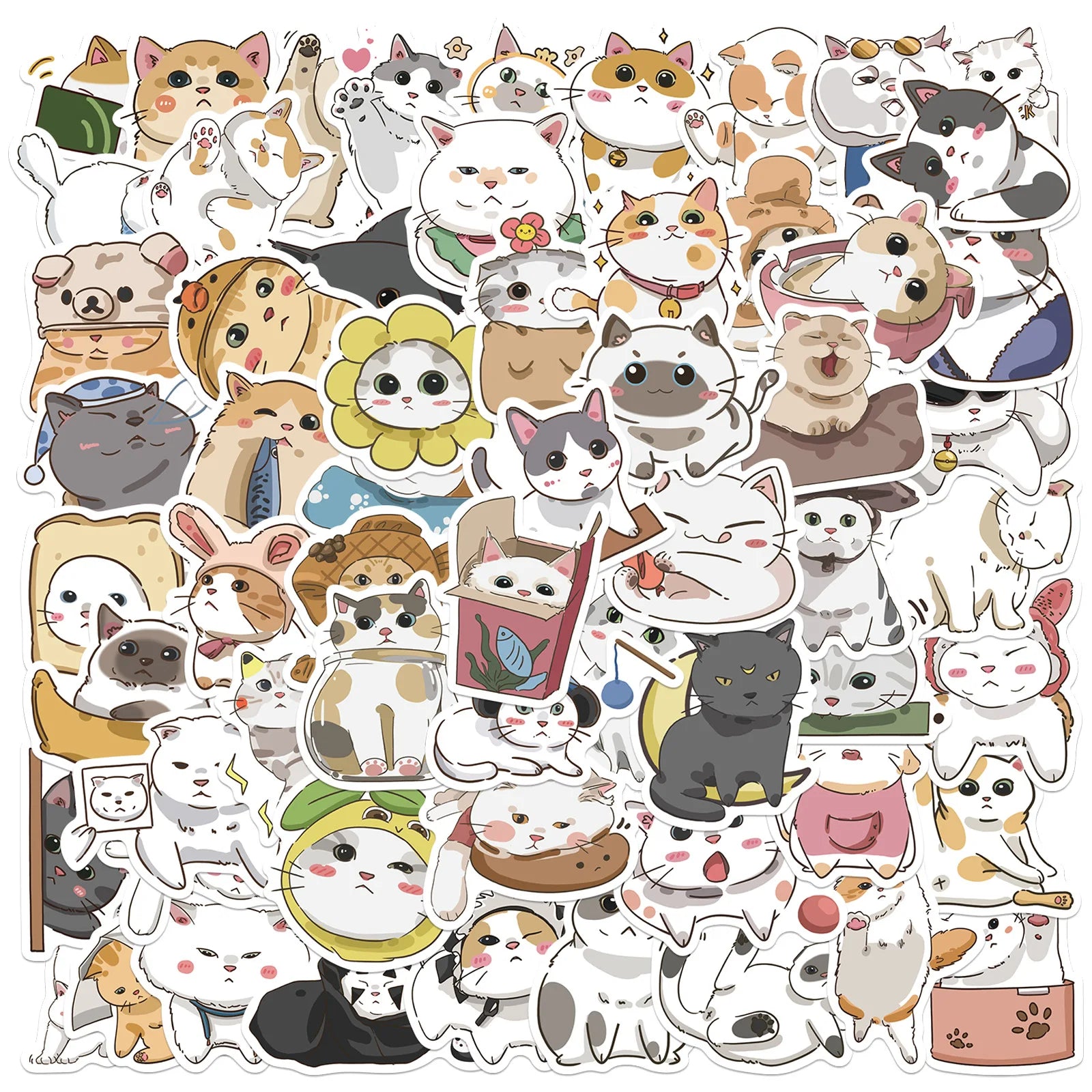 62Pcs Originality Cartoon Kitty Stickers Decorative Label for Luggage Laptop Guitar Notebook Skateboard PVC Waterproof Sticker