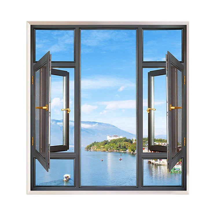 Custom Modern Thermal Insulation Burglar Proof Triple Pane Krypton Aluminum Swing Security Casement Windows