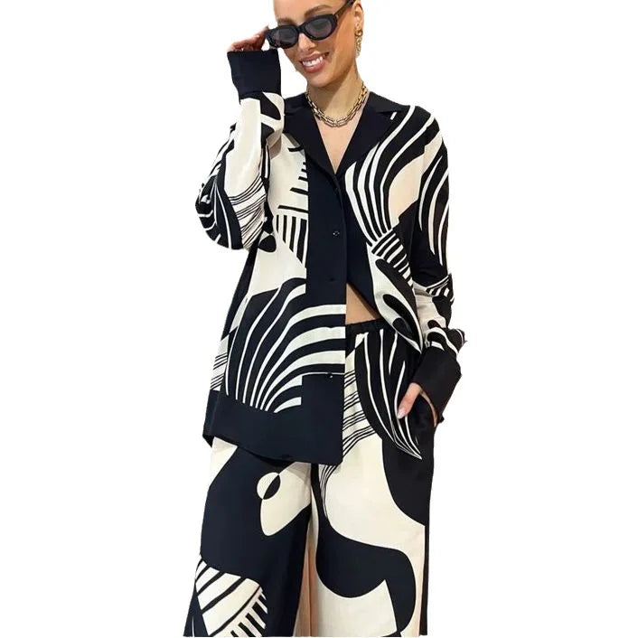 Wholesale 2026 Summer European and American New Fashion Graffiti Casual Style Printed Loose Pants Women's Set